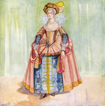 Costume femminile durante il regno di Giacomo I (1603-1625) da Dion Clayton Calthrop